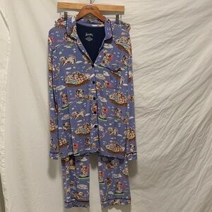 VGUC Nick & Nora Blue Playful Puppies Pajama Set size Large